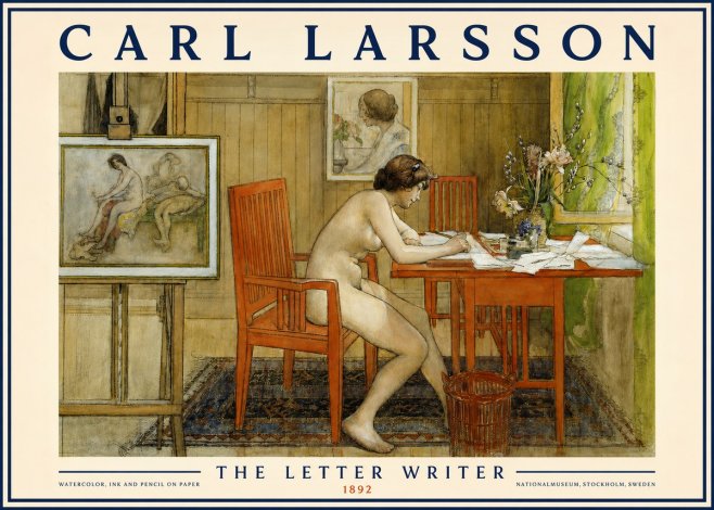 Carl Larsson Interior with a Nude Writing No6 - Poster