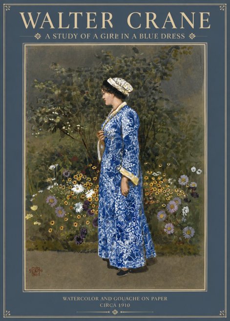 Walter Crane A Study of a Girl in a Blue Dress No2 - Poster