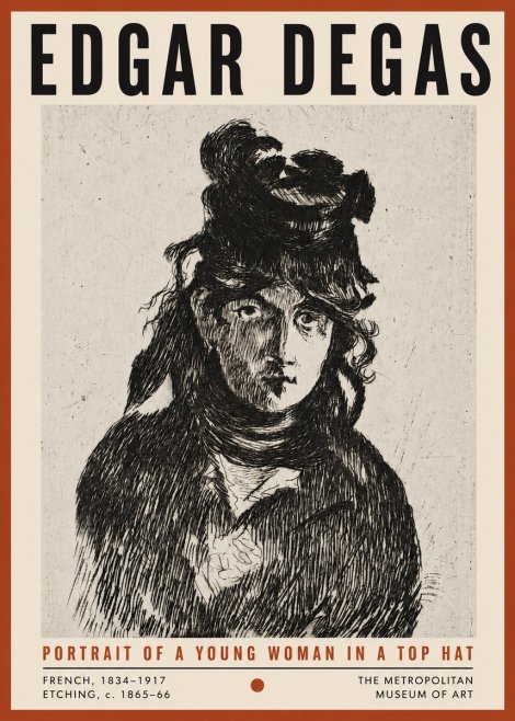 Edgar Degas Portrait of a Young Woman in a Top Hat No4 - Poster