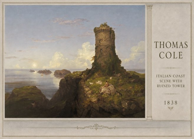 Thomas Cole Italian Coast Scene with Ruined Tower II No4 - Poster