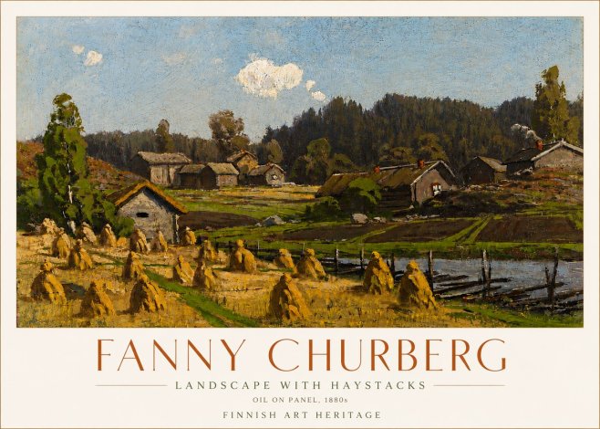 Fanny Churberg Landscape with Haystacks No6 - Poster