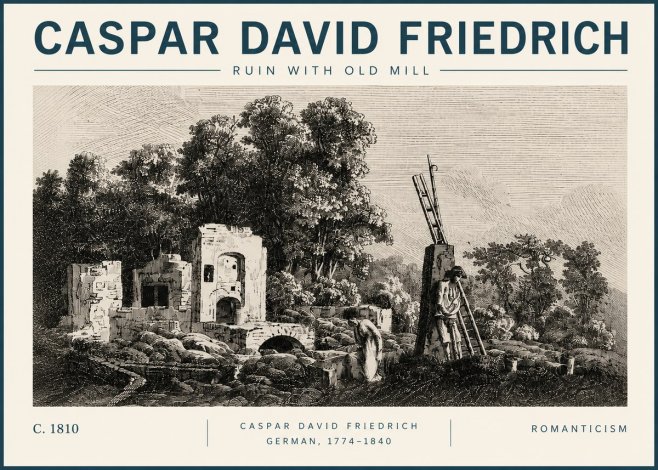 Caspar David Friedrich Ruin with Old Mill No3 - Poster