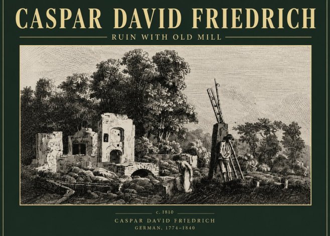 Caspar David Friedrich Ruin with Old Mill No4 - Poster