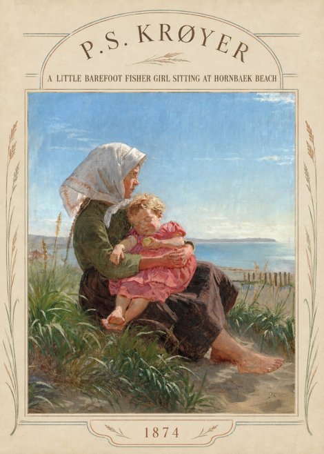 P.S. Krøyer A Little Barefoot Fisher Girl Sitting at Hornbaek Beach No4 - Poster