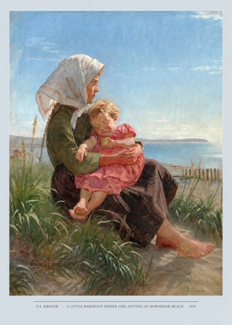 P.S. Krøyer A Little Barefoot Fisher Girl Sitting at Hornbaek Beach No5 - Poster