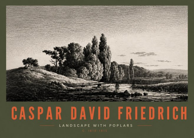 Caspar David Friedrich River Landscape with Poplars No3 - Poster