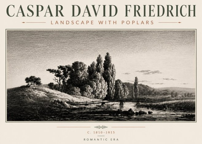 Caspar David Friedrich River Landscape with Poplars No6 - Poster