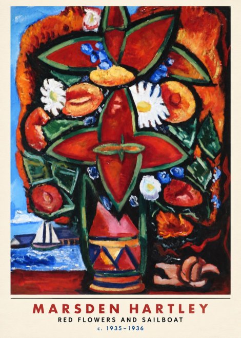 Marsden Hartley Red Flowers and Sailboat No6 - Poster