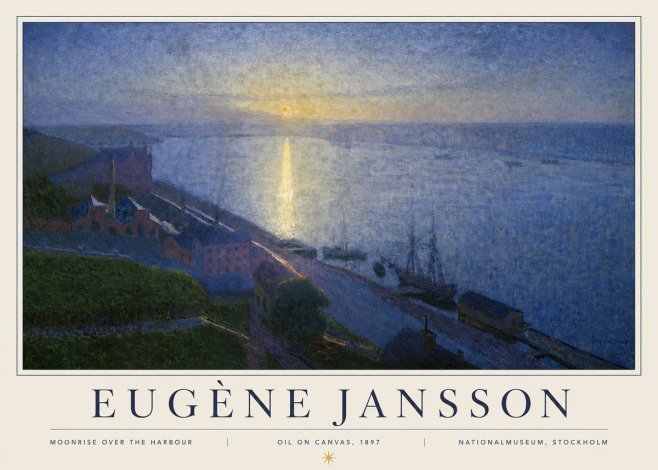 Eugène Jansson Moonrise over the Harbour No4 - Poster