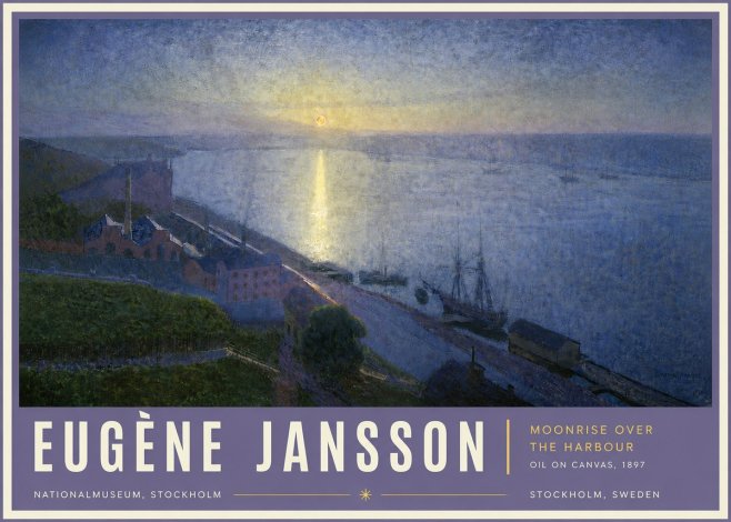 Eugène Jansson Moonrise over the Harbour No5 - Poster