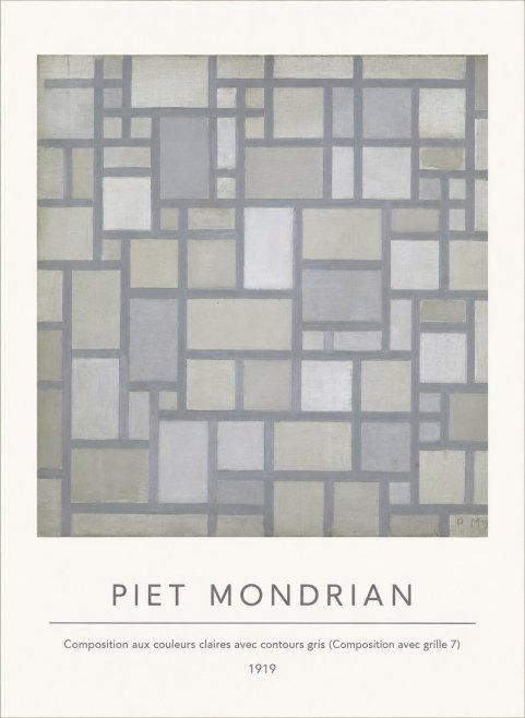 Piet Mondrian Composition Aux Couleurs Claires Avec Contours Gris (Composition Avec Grille 7) No4 - Poster