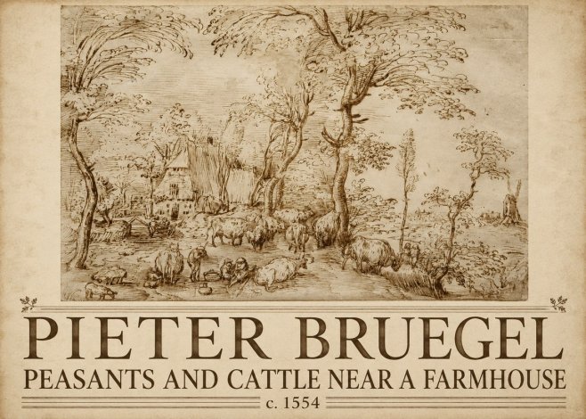 Pieter Bruegel Peasants and Cattle Near a Farmhouse No5 - Poster