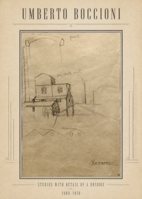 Umberto Boccioni Studies with Detail of a Bridige No1 - Poster