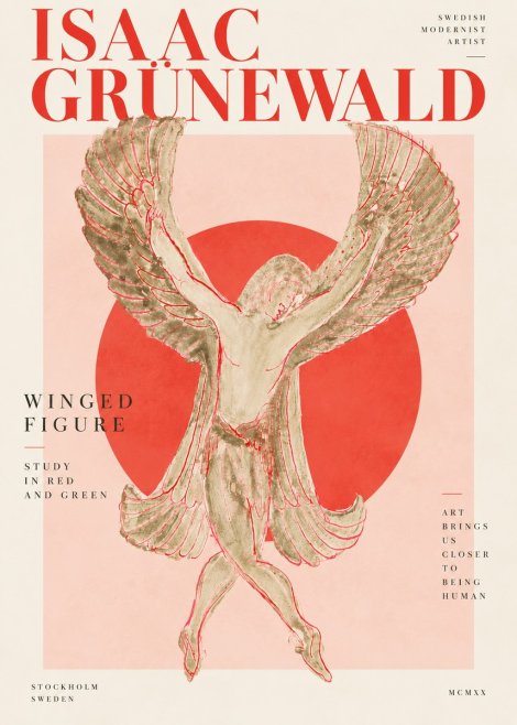 Isaac Grünewald Winged Figure Study in Red and Green No4 - Poster