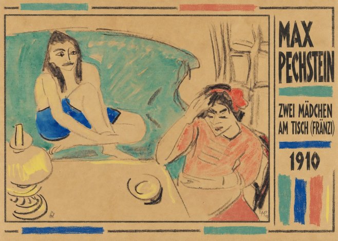 Max Pechstein Zwei Mädchen Am Tisch (Fränzi) No2 - Poster