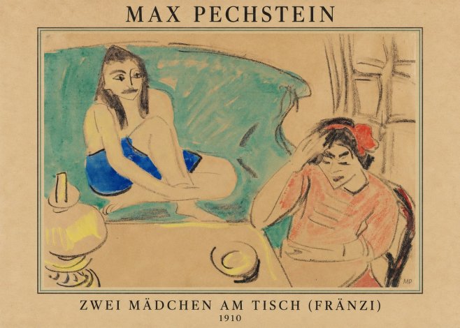 Max Pechstein Zwei Mädchen Am Tisch (Fränzi) No4 - Poster