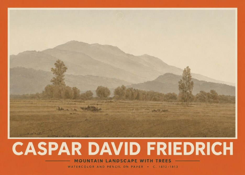 Caspar David Friedrich Mountain Landscape with Trees No5 - Poster