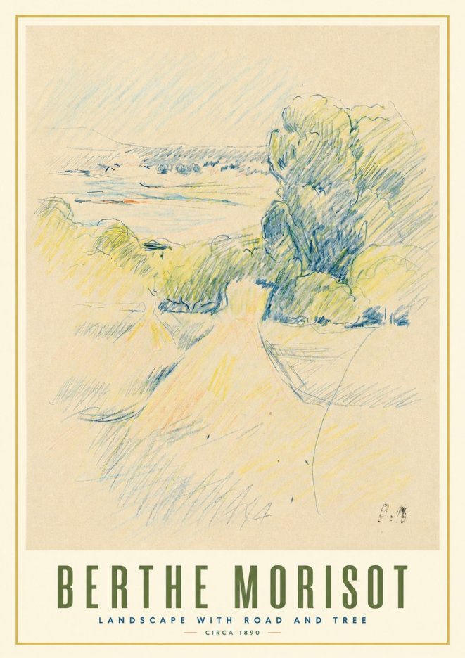 Berthe Morisot Landscape with Road and Tree No3 - Poster