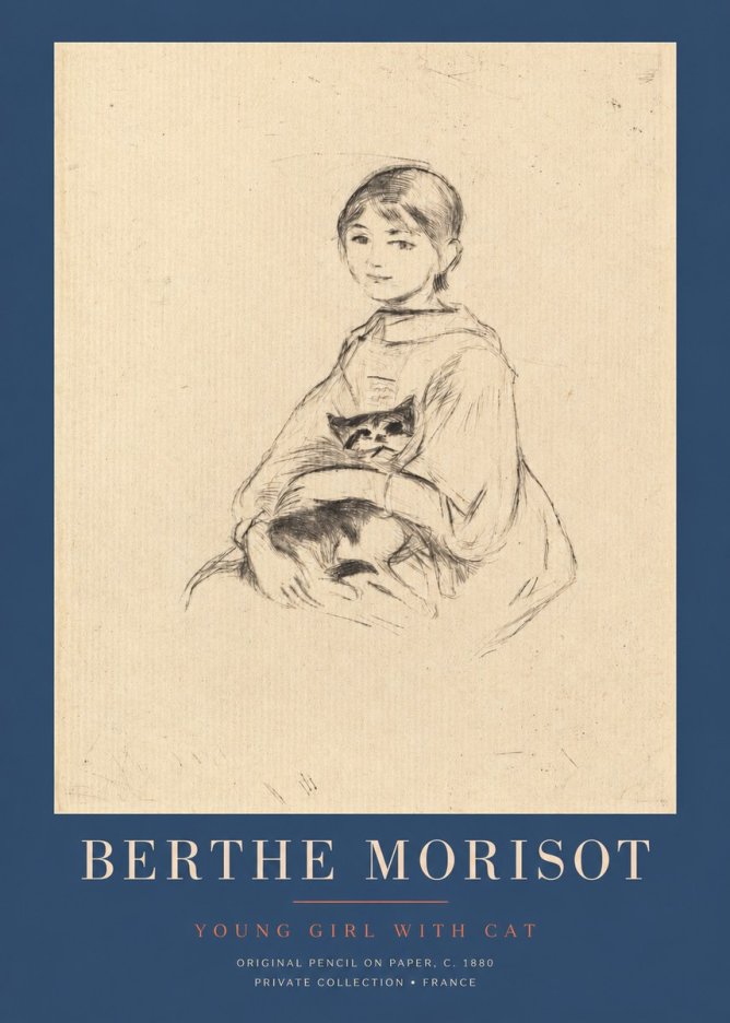 Berthe Morisot Young Girl with Cat No2 - Poster
