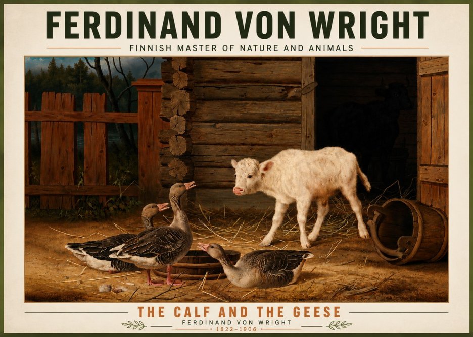 Ferdinand von Wright The Calf and the Geese No5 - Poster