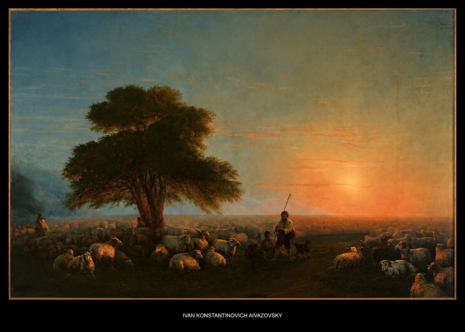 Ivan Konstantinovich Aivazovsky Shepherd with Flock at Sunset No5 - Poster