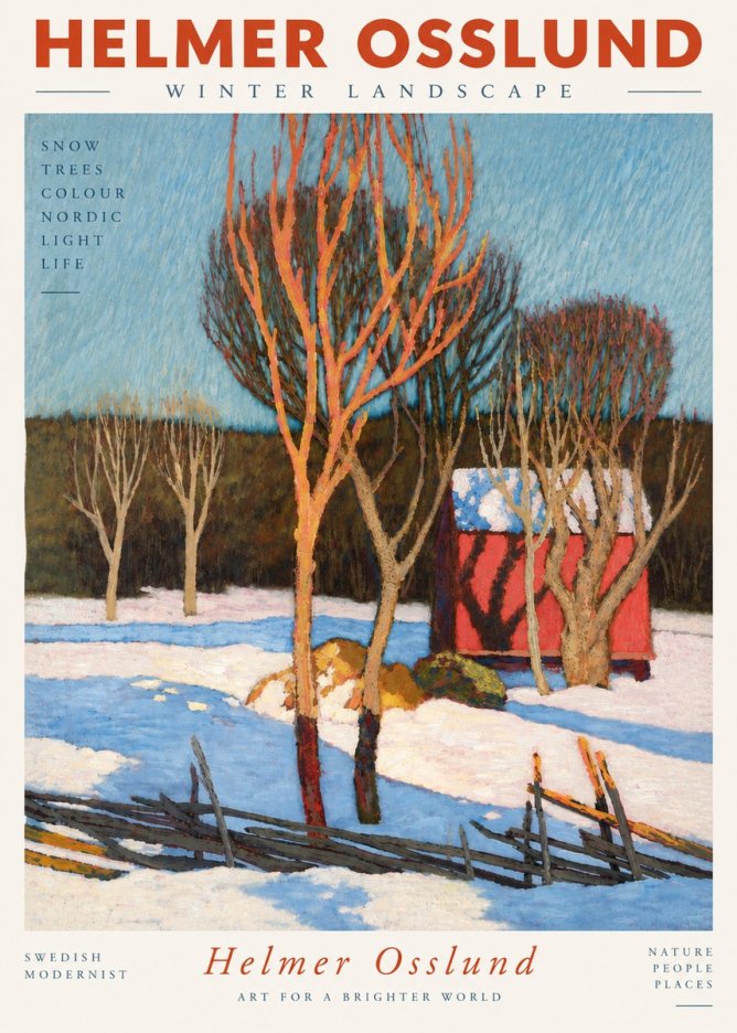 Helmer Osslund Winter Landscape with Red Barn No5 - Poster