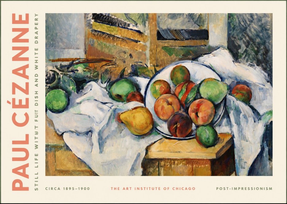 Paul Cézanne Still Life with Fruit Dish and White Drapery No2 - Poster
