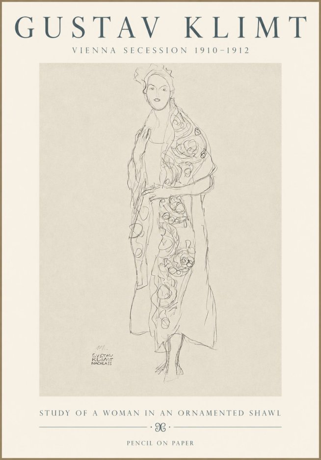 Klimt Study of a Woman in an Ornamented Shawl No3 - Poster