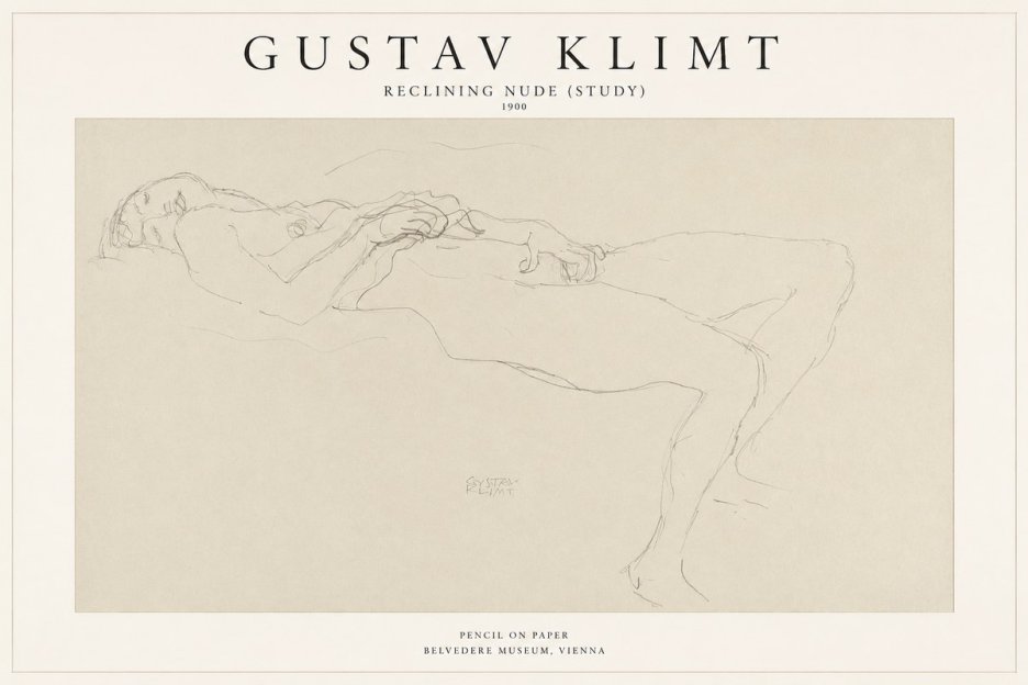 Klimt Reclining Nude (Study) No1 - Poster