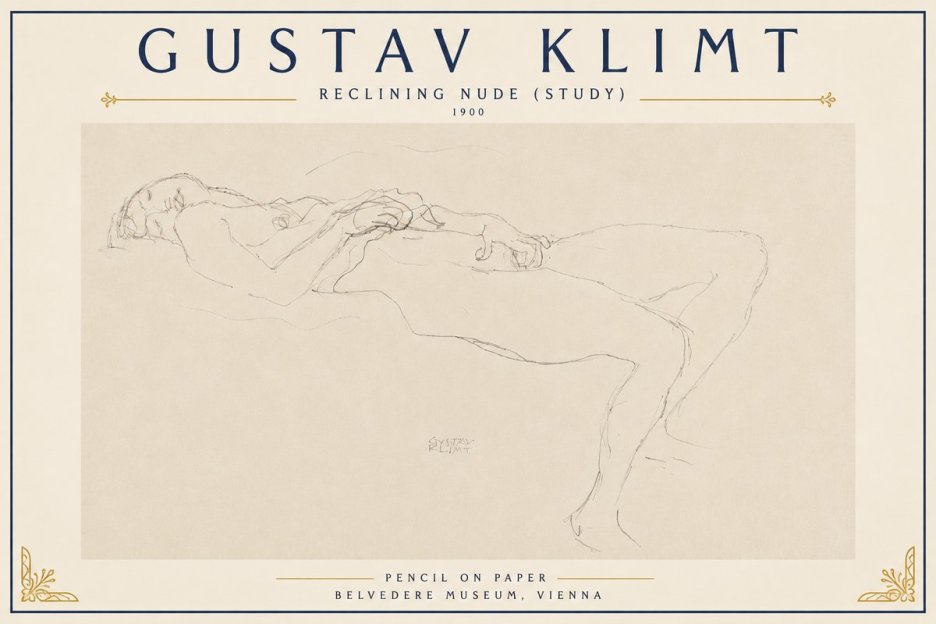 Klimt Reclining Nude (Study) No6 - Poster