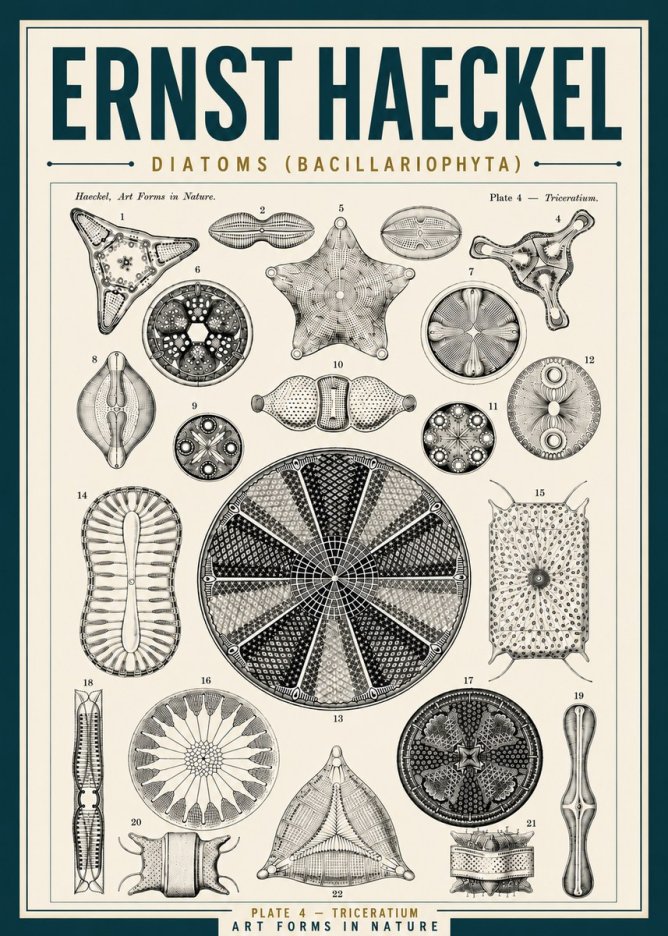 Ernst Haeckel Diatoms (Bacillariophyta) Plate 4 – Triceratium No5 - Poster