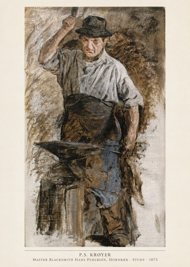P.S. Krøyer Master Blacksmith Hans Pedersen, Hornbaek · Study · 1873 No6 - Poster