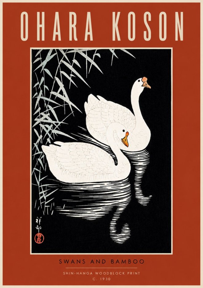 Ohara Koson Swans and Bamboo No4 - Poster
