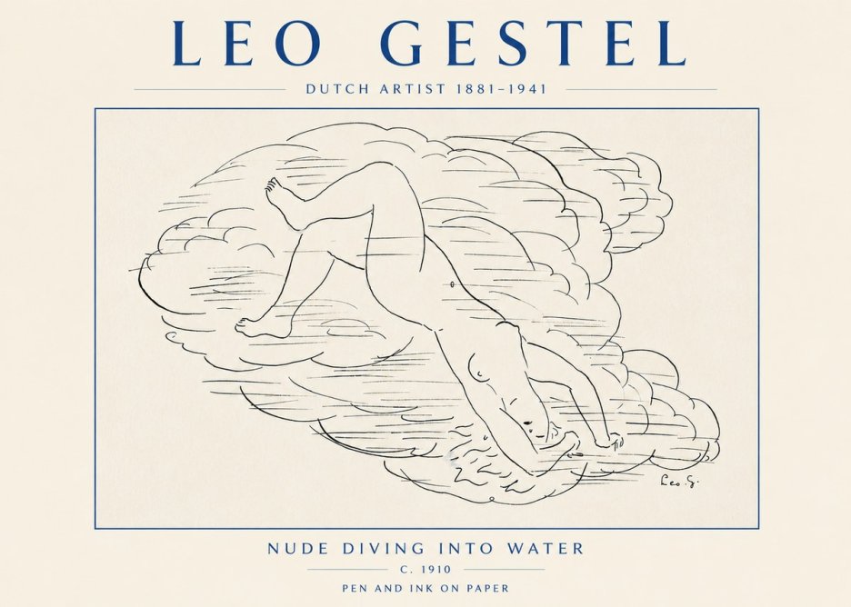 Leo Gestel Nude Diving into Water No4 - Poster