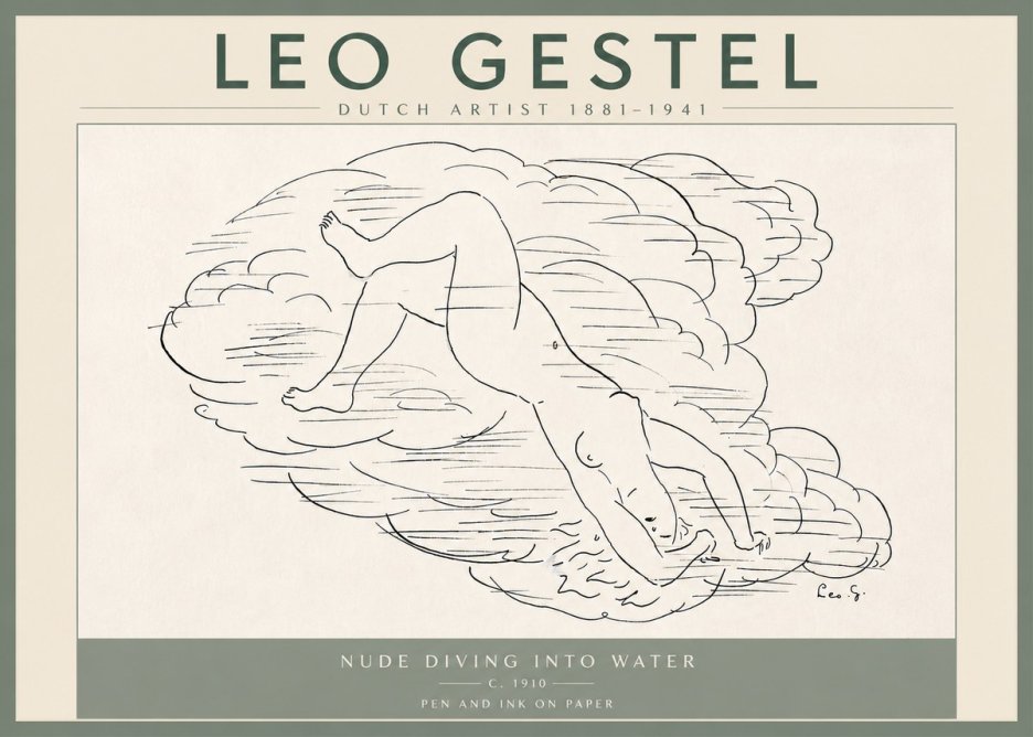 Leo Gestel Nude Diving into Water No6 - Poster