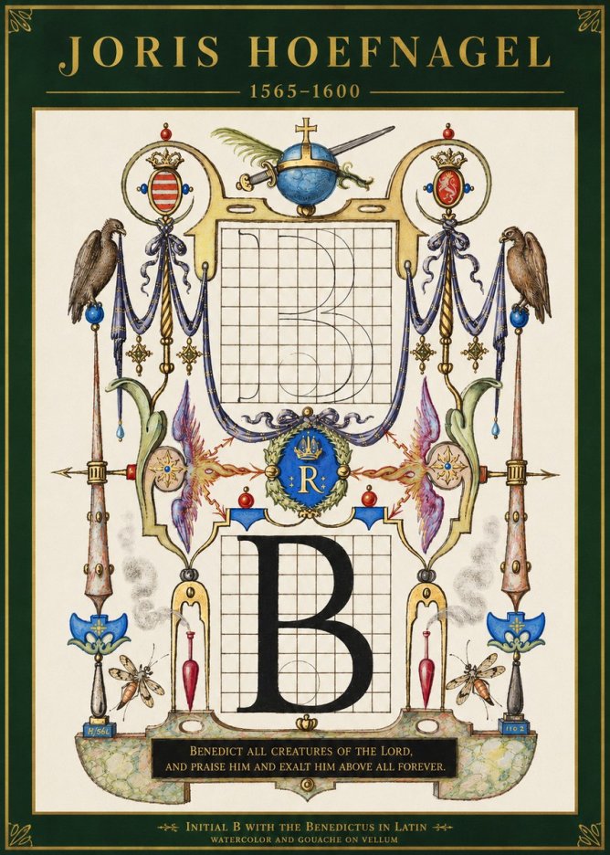 Joris Hoefnagel Initial B with the Benedictus in Latin No3 - Poster