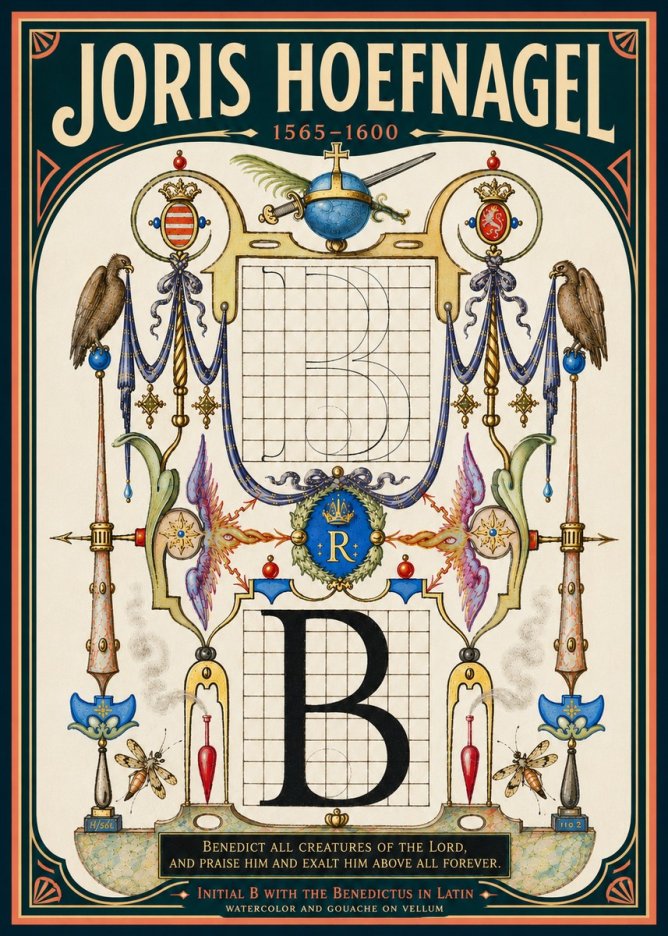 Joris Hoefnagel Initial B with the Benedictus in Latin No6 - Poster