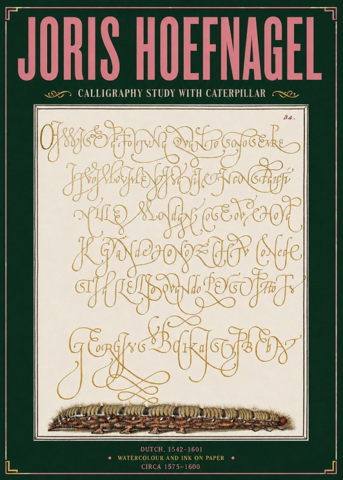 Joris Hoefnagel Calligraphy Study with Caterpillar No3 - Poster