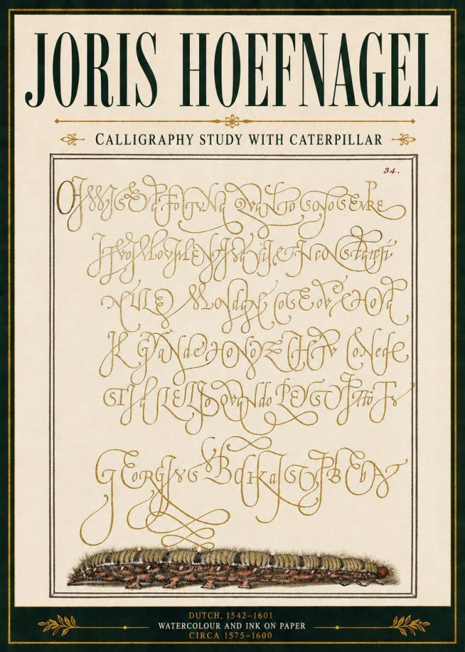 Joris Hoefnagel Calligraphy Study with Caterpillar No5 - Poster