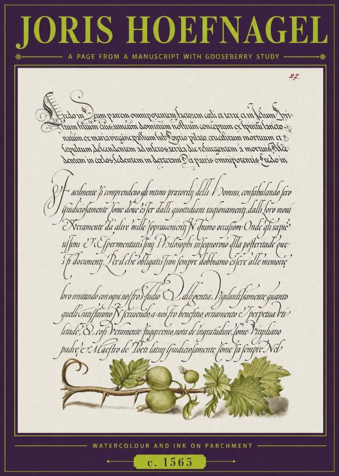 Joris Hoefnagel A Page from a Manuscript with Gooseberry Study No3 - Poster