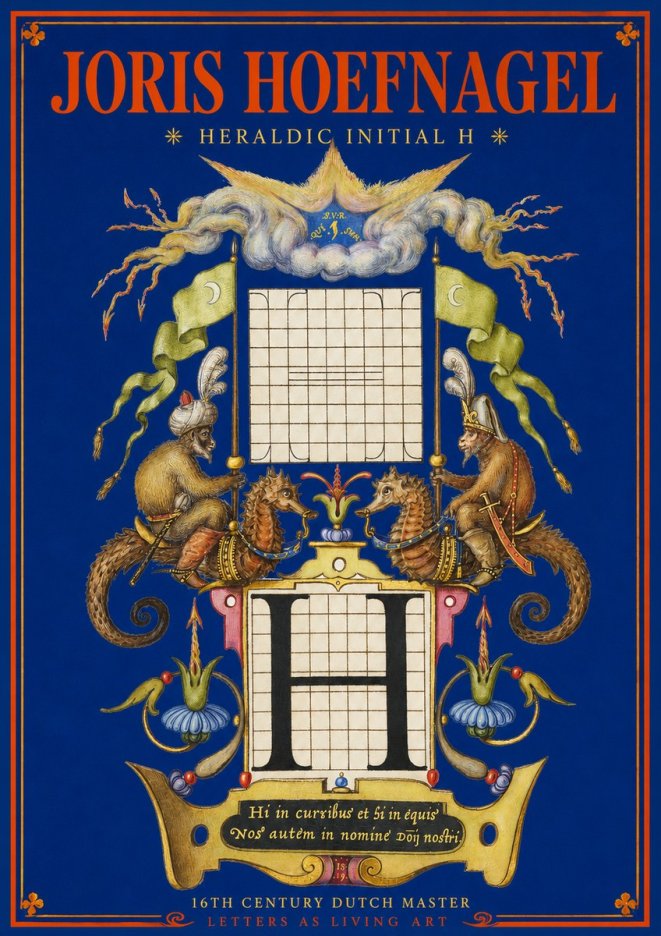 Joris Hoefnagel Heraldic Initial H No2 - Poster