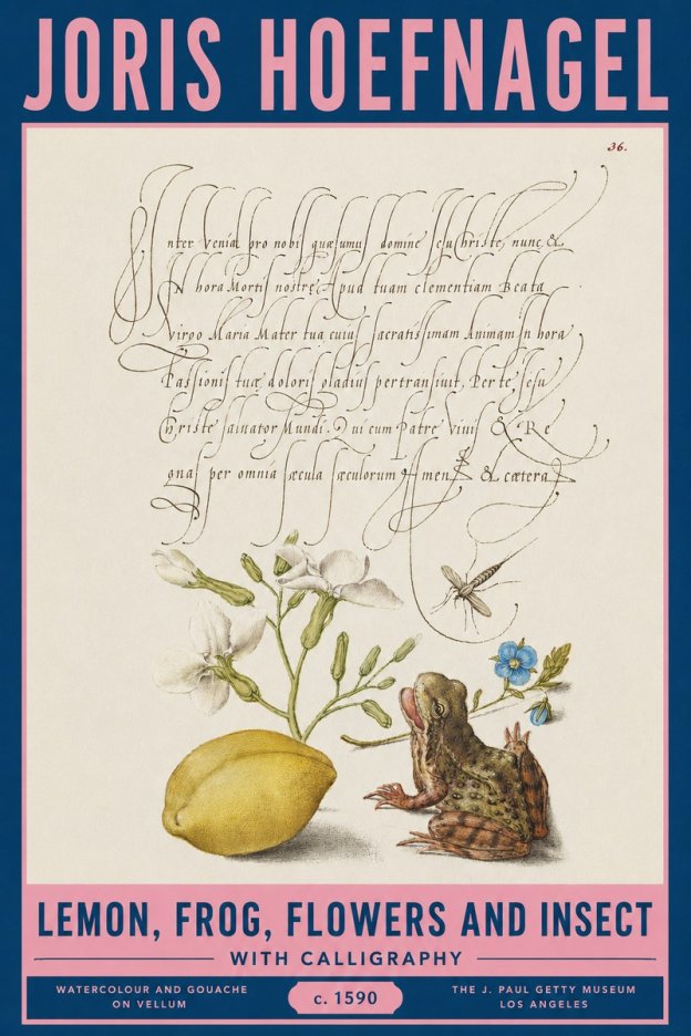 Joris Hoefnagel Nature Study with Lemon, Flowers, Frog & Insect No3 - Poster