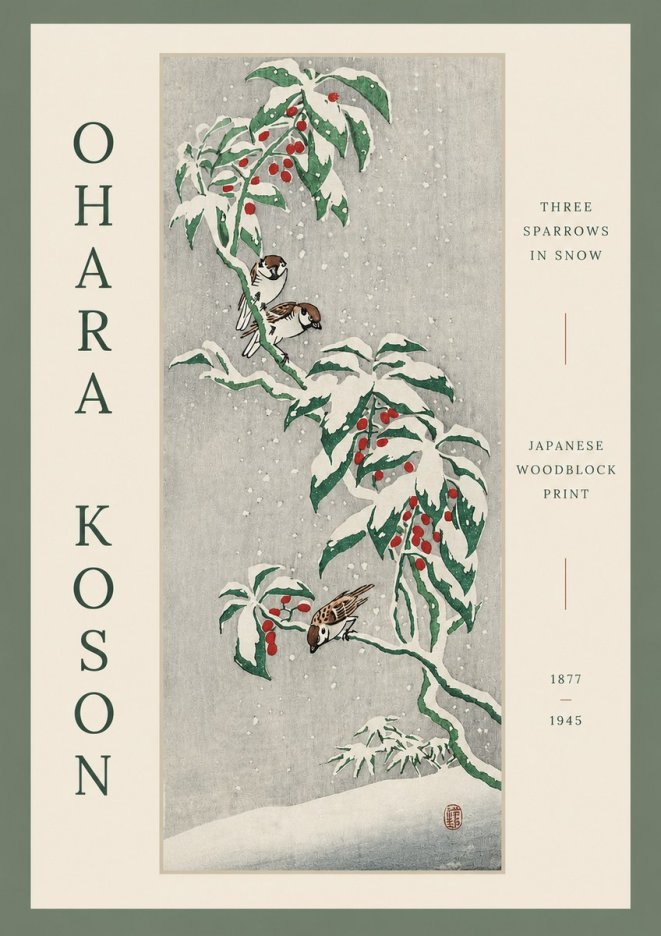 Ohara Koson Three Sparrows in Snow No3 - Poster