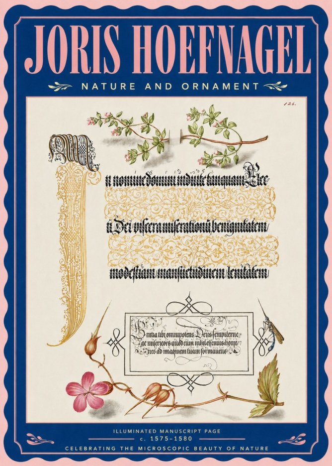 Joris Hoefnagel Illuminated Manuscript Page with Flowers and Insect No4 - Poster