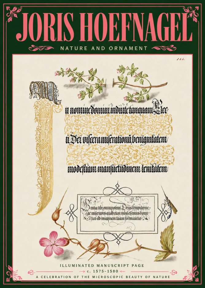 Joris Hoefnagel Illuminated Manuscript Page with Flowers and Insect No6 - Poster