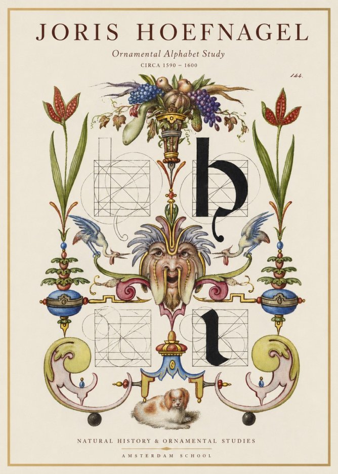 Joris Hoefnagel Floral Grotesque with Putto No2 - Poster