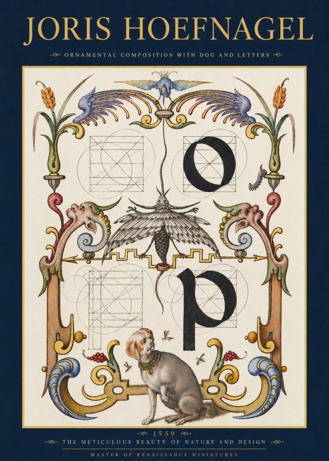 Joris Hoefnagel Ornamental Composition with Dog and Letters No3 - Poster