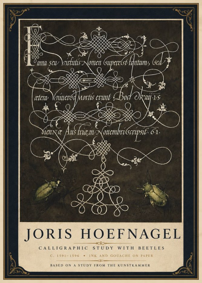 Joris Hoefnagel Calligraphic Study with Beetles No5 - Poster