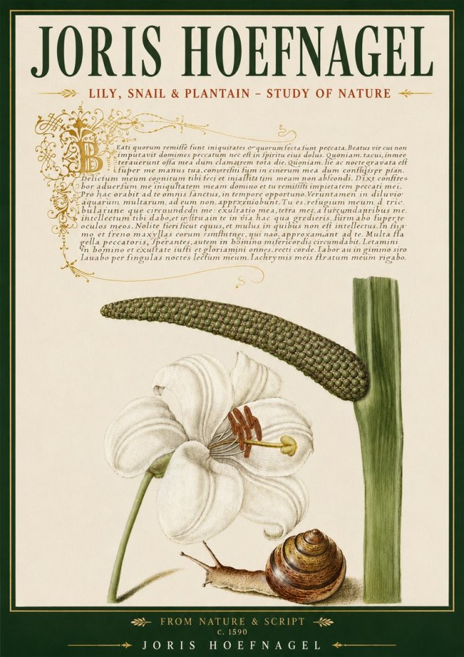 Joris Hoefnagel Lily, Snail & Plantain - Study of Nature No5 - Poster