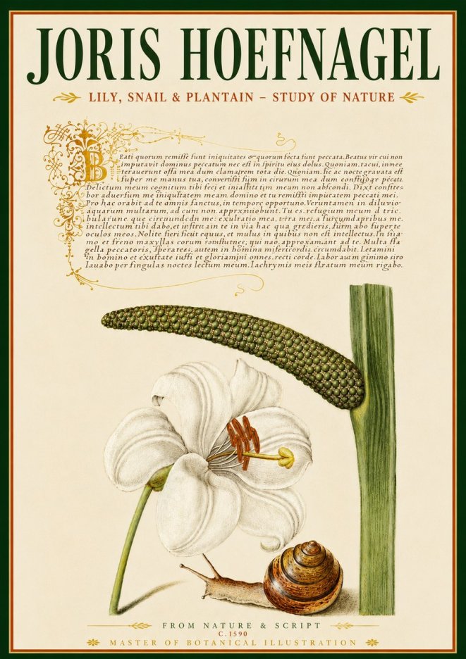 Joris Hoefnagel Lily, Snail & Plantain - Study of Nature No6 - Poster